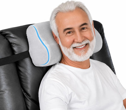 Memory Foam Headrest Pillow for Recliner – B-Shaped Neck Pillow with Stabilizer Strap, Soft Plush Fabric - Ultimate Neck Support and Pain Relief (Midnight)