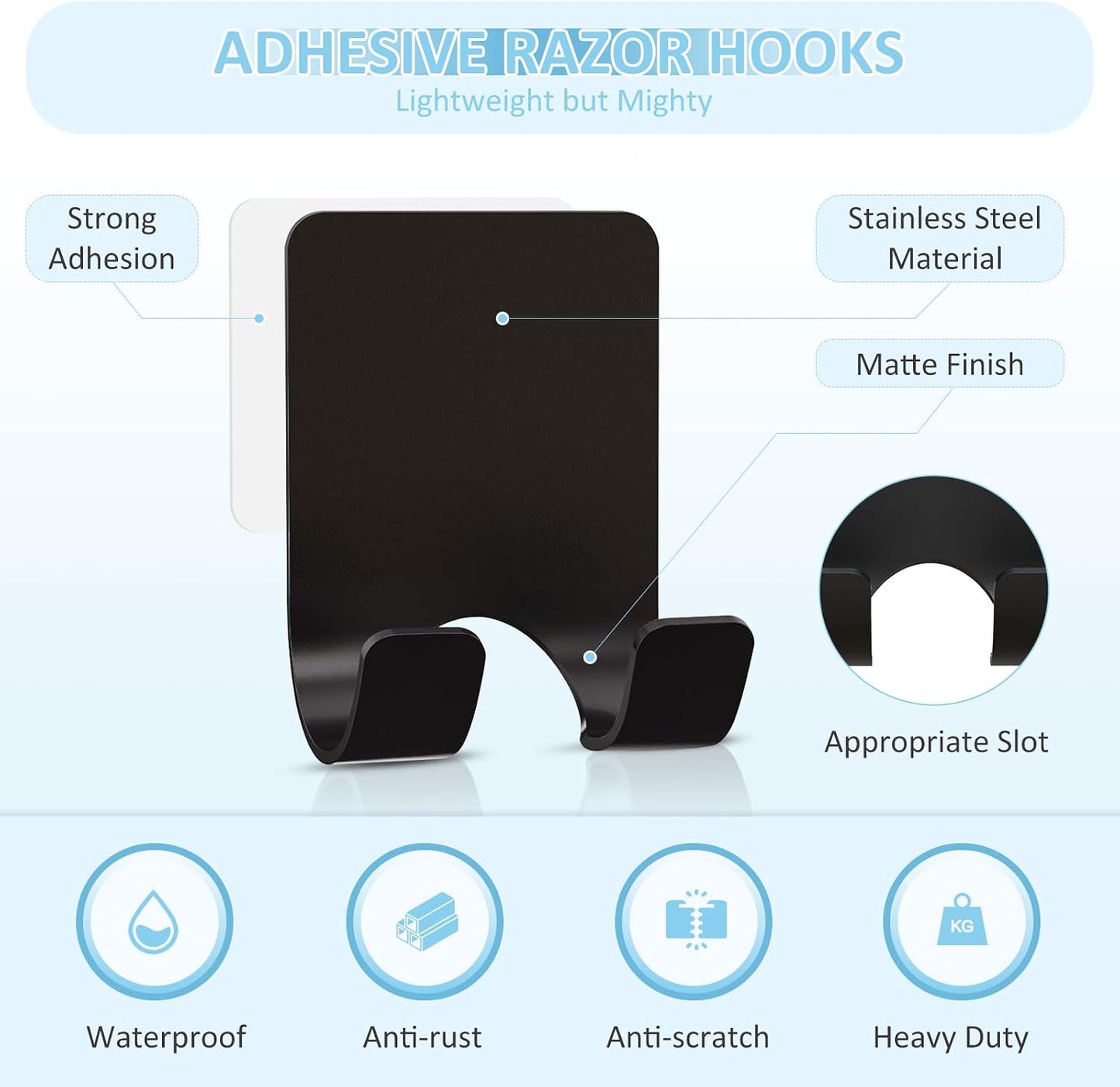 VIS'V Shower Wall Adhesive Razor Holder for His and Hers, Black, 2 Pcs | Metal Material, Compact Design, Peel and Stick, Fit for Smooth Flat Surfaces
