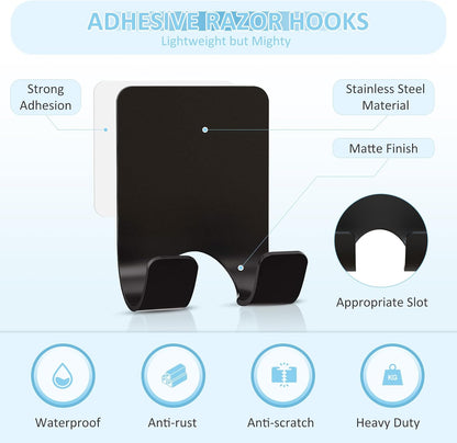 VIS'V Shower Wall Adhesive Razor Holder for His and Hers, Black, 2 Pcs | Metal Material, Compact Design, Peel and Stick, Fit for Smooth Flat Surfaces