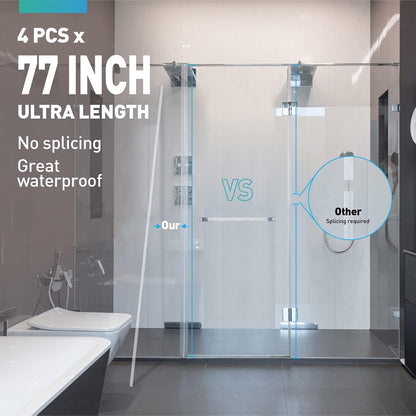 Shower Door Seal | 4 PCS 3/8" x 77" Frameless Glass Door Side Seal and Bottom Seal Door Sweep, Stop Shower Leaks Create a Water Barrier