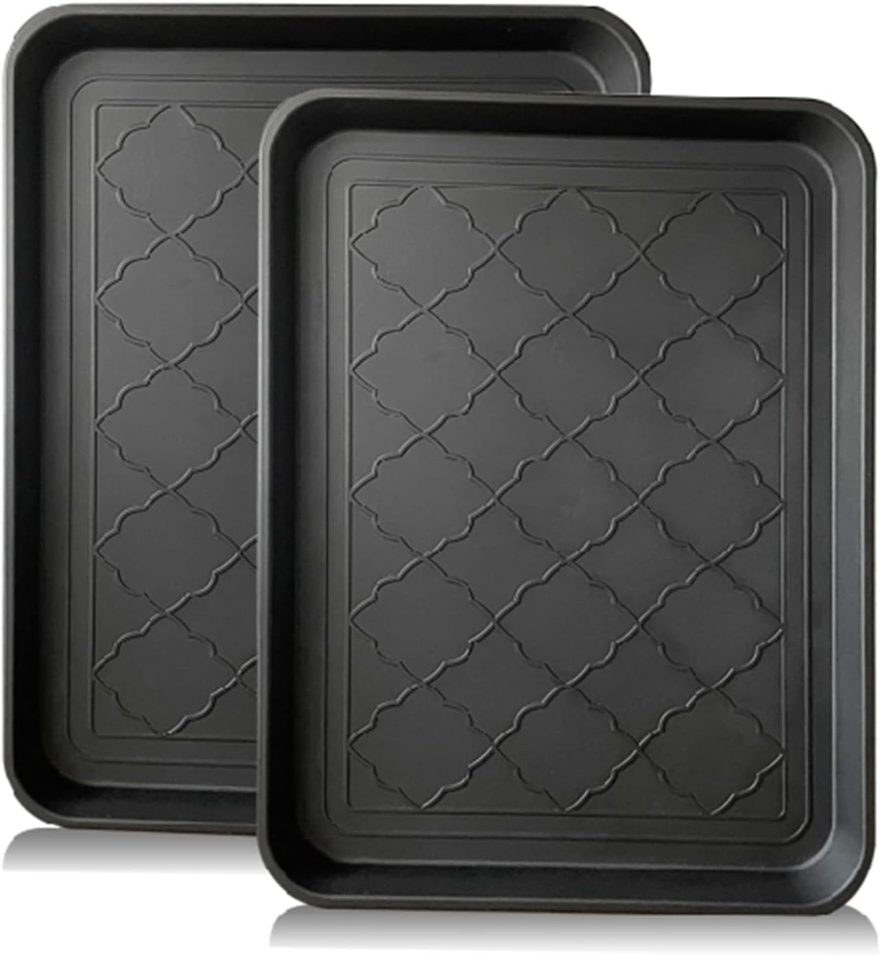 PetLike Boot Tray for Entryway Indoor/Outdoor, Hard Plastic Pet Food Mat 2pack,16.7 x 12.8 INCH Waterproof Shoe Tray, Multi-Purpose Trays for Boots, Shoes, Pets, Garden