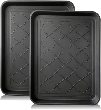 PetLike Boot Tray for Entryway Indoor/Outdoor, Hard Plastic Pet Food Mat 2pack,16.7 x 12.8 INCH Waterproof Shoe Tray, Multi-Purpose Trays for Boots, Shoes, Pets, Garden