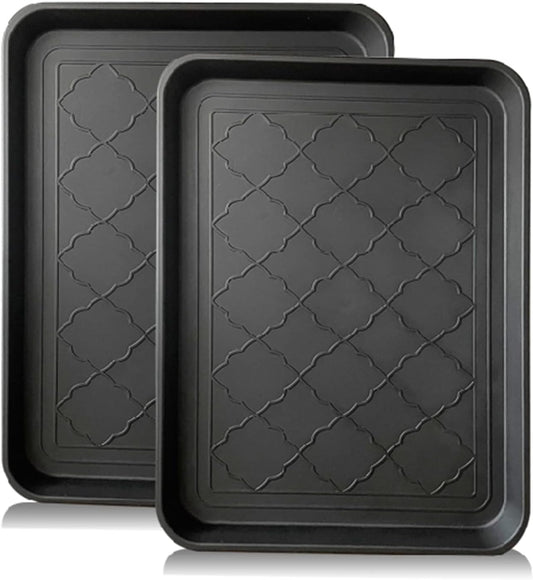 PetLike Boot Tray for Entryway Indoor/Outdoor, Hard Plastic Pet Food Mat 2pack,16.7 x 12.8 INCH Waterproof Shoe Tray, Multi-Purpose Trays for Boots, Shoes, Pets, Garden