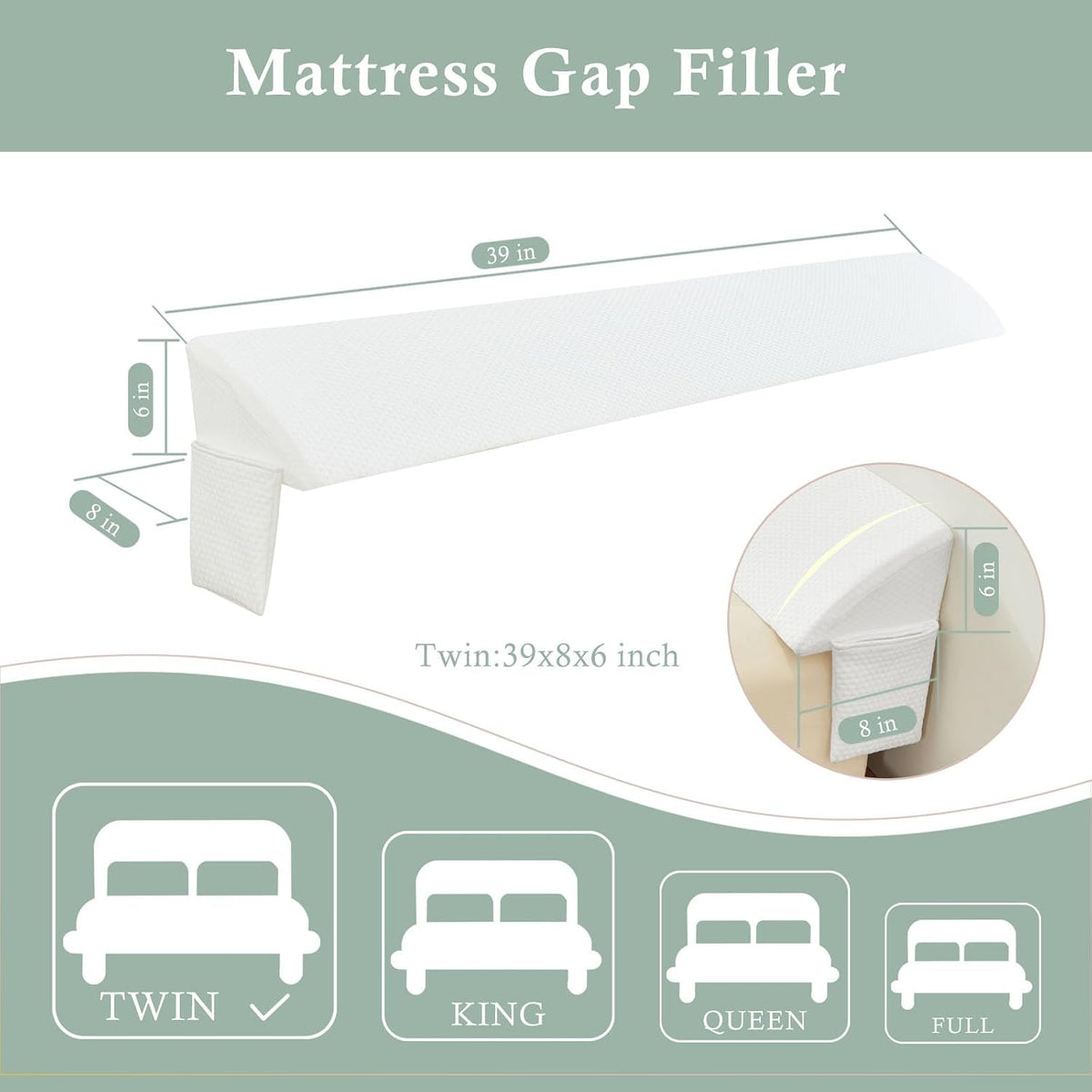King Bed Wedge Pillow for Headboard Gap, Bed Gap Filler, L 72"