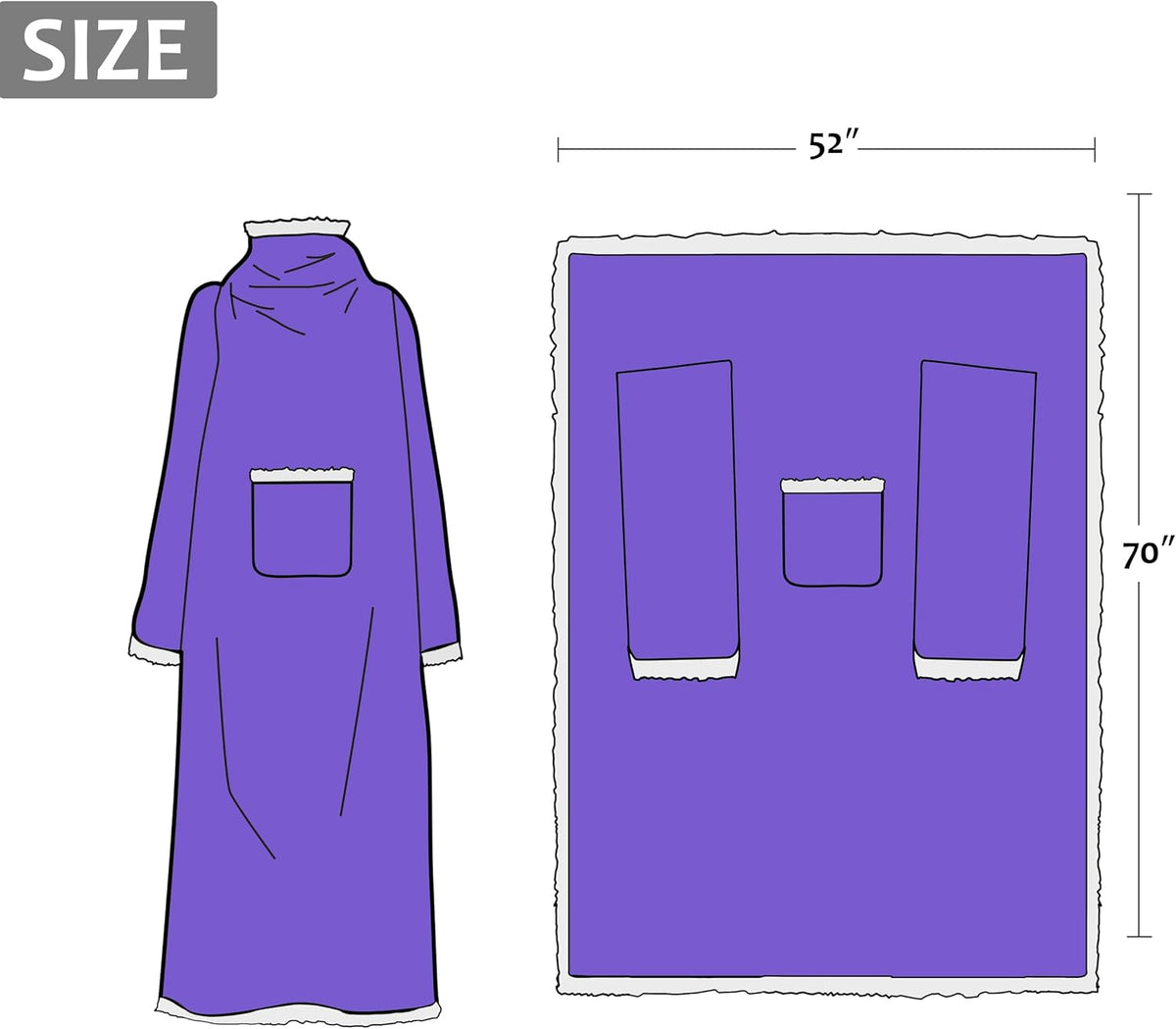 Catalonia Sherpa Wearable Blanket with Sleeves and Pocket for Adults