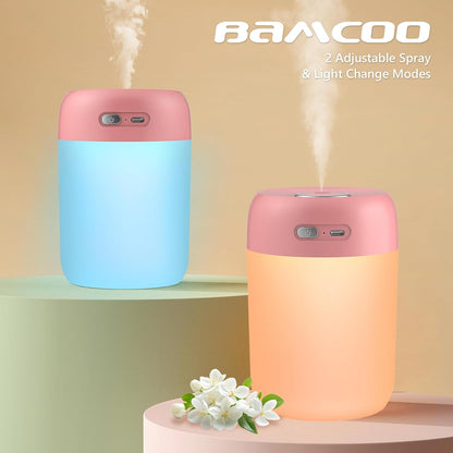 Portable Small Humidifier, 650ml Plant Humidifier, Blue | 7 Colors&Warm Light, Mini Humidifiers for Plants, Bedroom, Office, Dsektop
