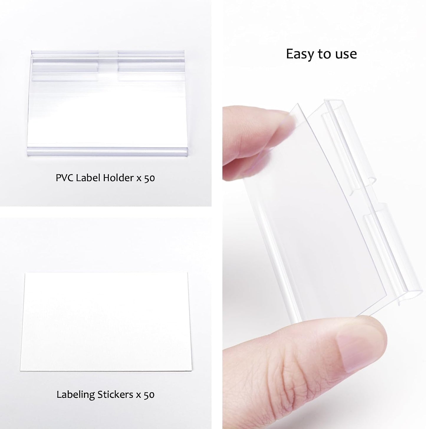 50pcs Labels for Storage Bins Plastic Label Clip, Basket Labels Clip On Wire Shelf Price Label Holder Merchandise Sign Display Holder, 50pcs Label Insert Included (6x4cm)