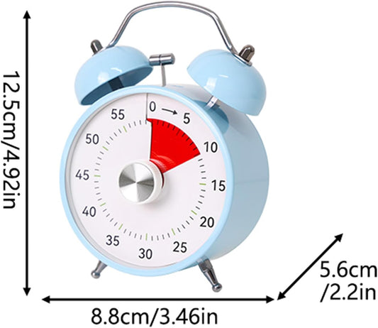 Visual Timer, 60 Minutes Analog Countdown Timer with Loud Double Bell Alarm, No Ticking Metal Time Management Table Clock for Kids Teacher School Classroom Cooking Kitchen Office ADHD (Blue)