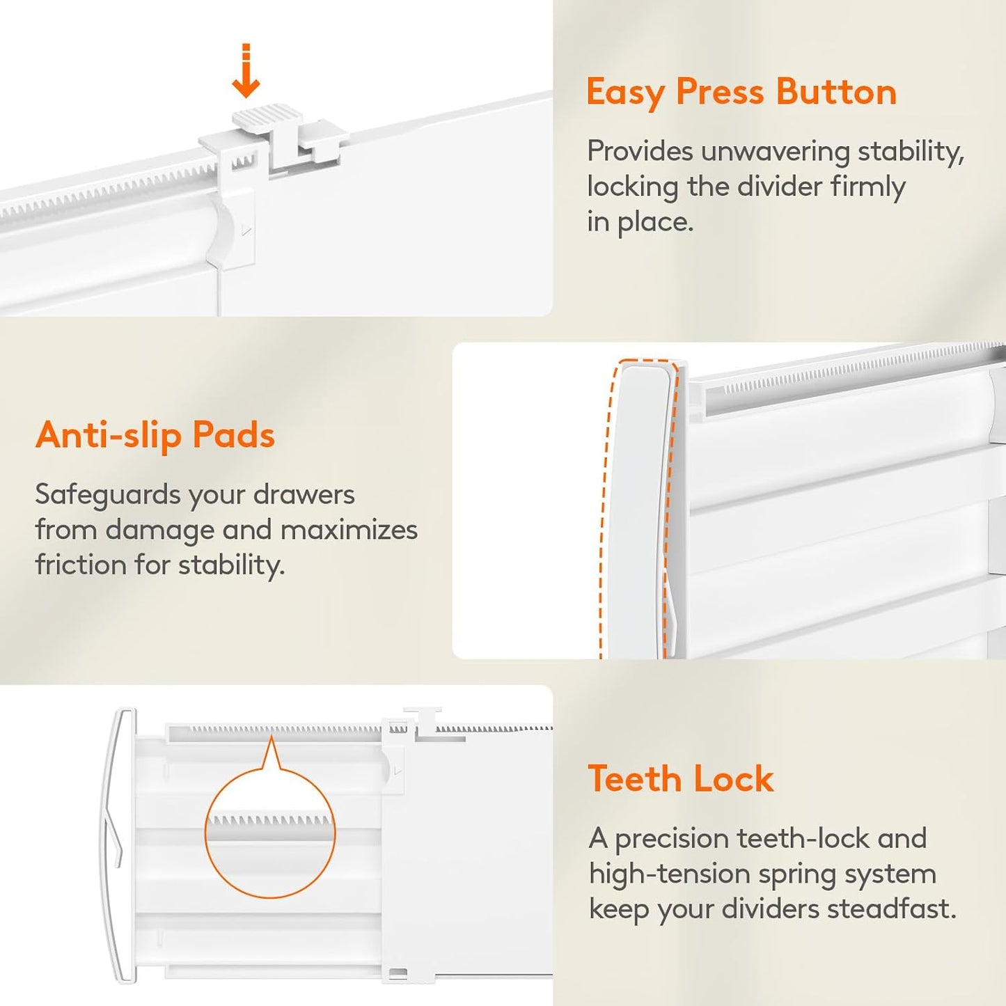 Lifewit 8" Tall Drawer Dividers, Adjustable Deep Drawer Organizer Clothes | 4 Pack 13.8"-22.2" Expandable White Plastic Separators for Dresser, Kitchen, Cabinet, Closet, Office Organization & Storage
