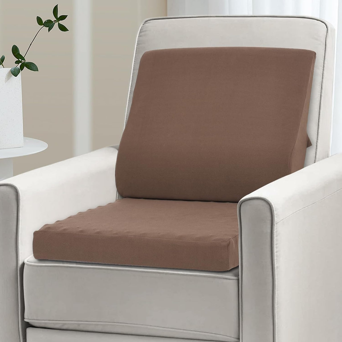 Shinnwa Lumbar Support Pillow for Recliner, Ultra-Soft Foam Back Support Pillow and Egg Crate Foam Seat Cushion 2-in-1 for Couch, Office Chair, for Back Pain Relief, Brown