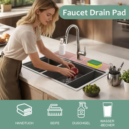 24 Inch Upgraded Draining Mat Folding faucet Mat for Bathroom Sink Splash Guard 7° Slope with Button Lock Water Draining Pad for Kitchen Bathroom Bar(Pink)