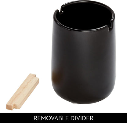iDesign Ceramic Earth Collection Toothbrush Holder, Moss/Natural Wood | Paulownia Wood Divider