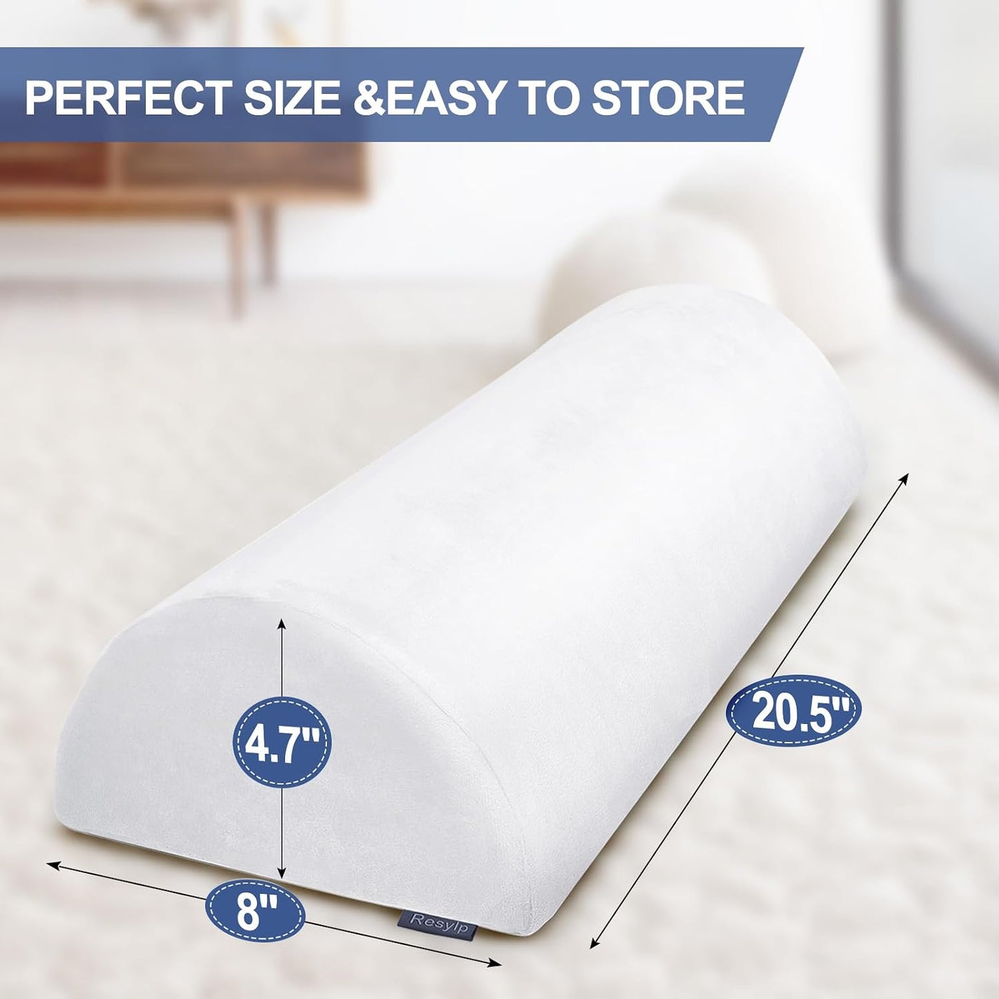 Knee Pillow for Back Sleeping, Memory Foam Bolster Pillow for Legs, Under Knee Pillow for Sleeping, Leg Pillow for Back & Hip Pain Relief, Half Moon Boslter, White