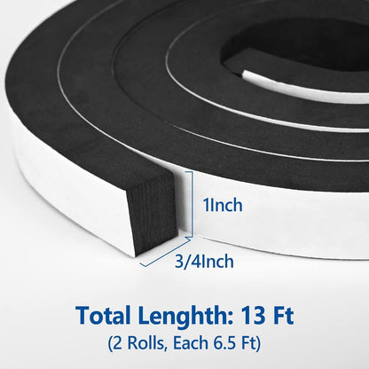 Kikerike Self Adhesive Foam Tape Weatherstrip 1/2In x 1/4In x 42Ft High Density Foam Insulation Strips Seal Weather Stripping with Strong Adhesive for Door and Window Sound Isolation Soundproofing