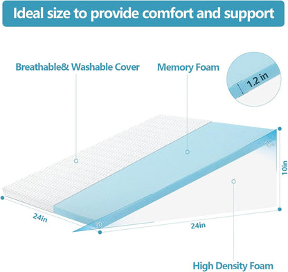 Nordjager Leg Elevation Pillow, 8 Inch Memory Foam Support Cushion | Elevate Legs With Ergonomic Wedge Support; Memory Foam Cushion Provides Pressure Relief With Soft Washable Cover.