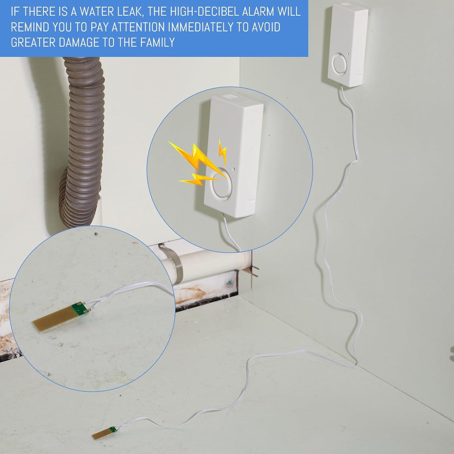 10 Pcs Water Sensor Alarm Leak Detector 120db Water Leak Alarm 9v Battery Flood Sensor Detector Overflow Security Alert for Home Basement Kitchen Garage Bath Tub Sink, White