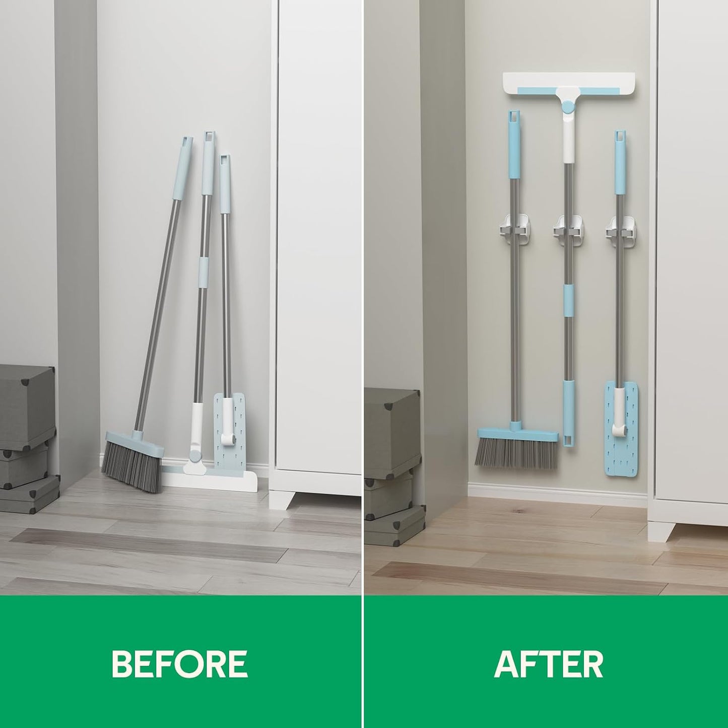 reliahom Broom Holder Wall Mount Mop Grippers Organizer wall Hanging, 5Pack | No Drilling Self Adhesive Easy install Anti-Slip Mop Broom Hanger Storage Rack for Kitchen,Laundry Room,Garden,Garage