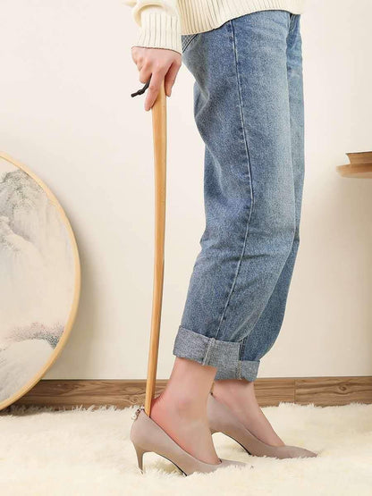 Bamber Wooden Shoe Horn Wood Shoehorn with Handle for Seniors Women Men Kids, 15'' Long, Black Walnut