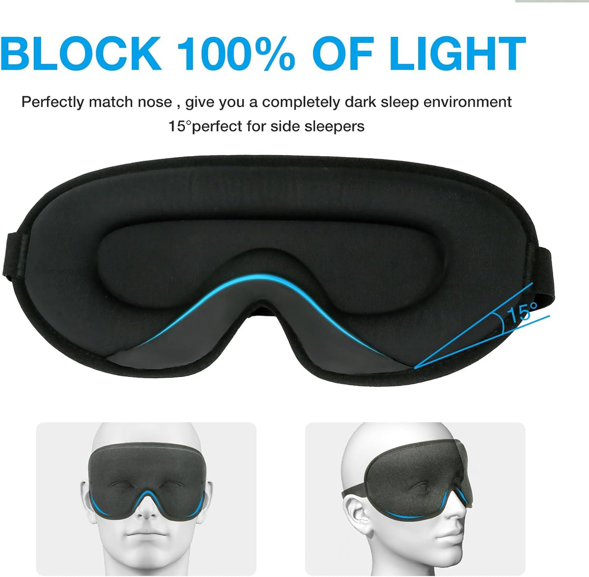 LYSIAN 3D Blackout Sleep Mask for Side Sleepers, 5 Pairs Ear Plugs, Black