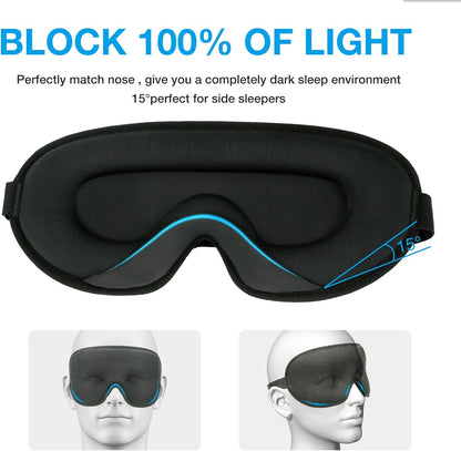 LYSIAN 3D Blackout Sleep Mask for Side Sleepers, 5 Pairs Ear Plugs, Black