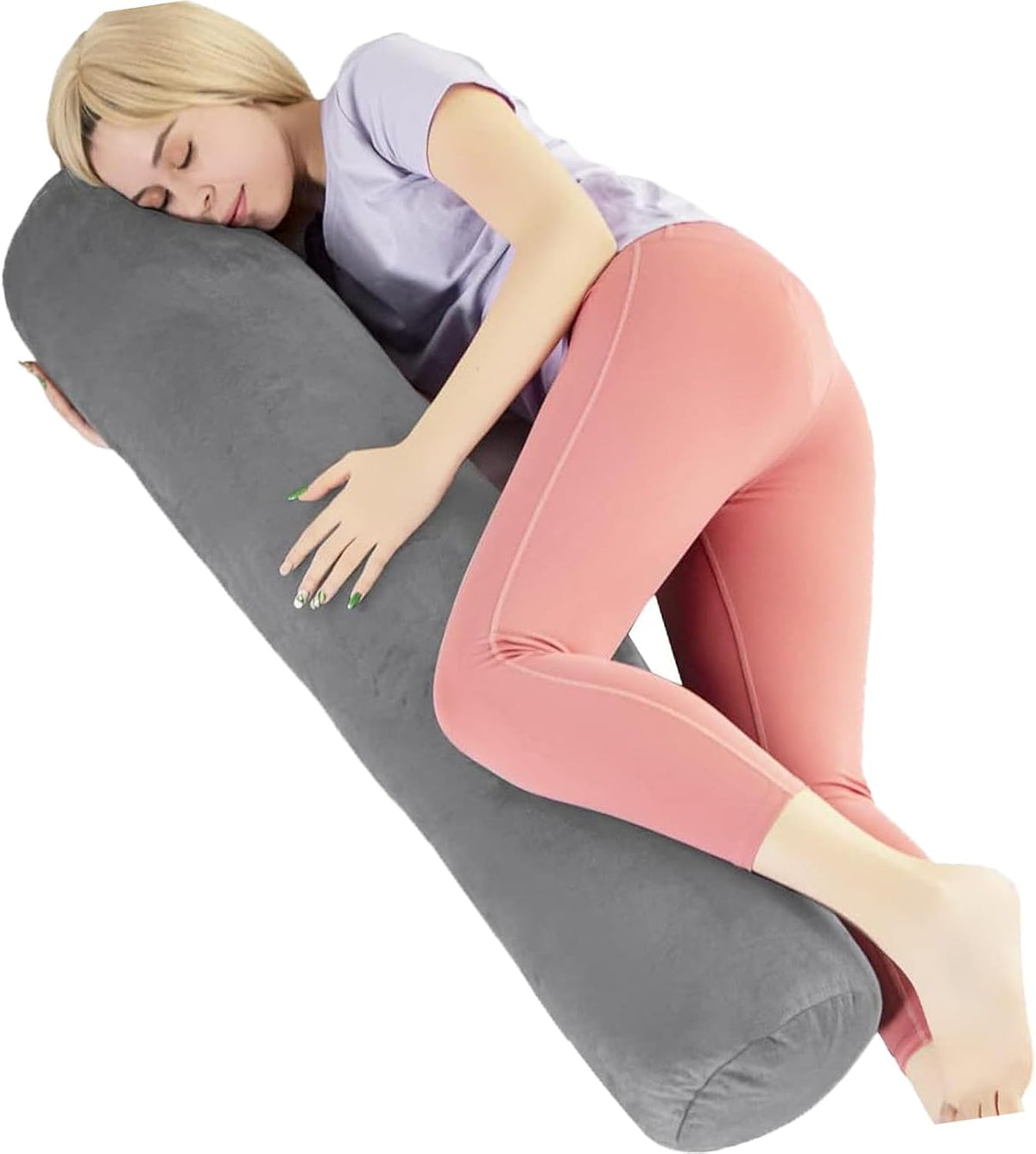 1 MIDDLE ONE Body Pillow for Adults, Bolster Pillow with Removable Velvet Cover, Long Round Cervical Roll Pillow, 35 x 7.87 Inches, Blue