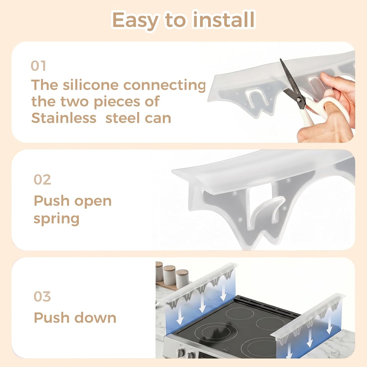 Silicone Stove Gap Covers with Stainless Steel, Oven Gap Filler Seals Gaps Between Stovetop and Counter, Stove Gap Guards Range Trim Kit, Easy to Clean Stove Gap Guard (Black 2 Pack,25")