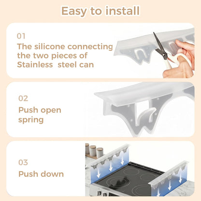 Silicone Stove Gap Covers with Stainless Steel, Oven Gap Filler Seals Gaps Between Stovetop and Counter, Stove Gap Guards Range Trim Kit, Easy to Clean Stove Gap Guard (Black 2 Pack,25")