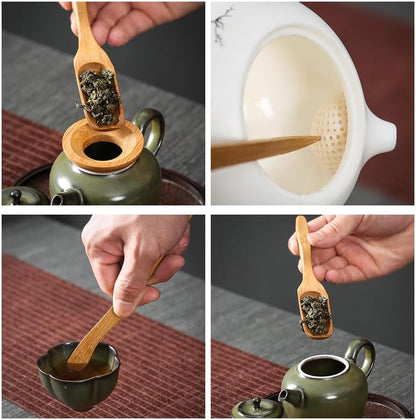 Chadao Tea Ceremony Set, 6-Piece GongFu Tea Bamboo Tools Spoon, Tin Needle Funnel (Square canister)