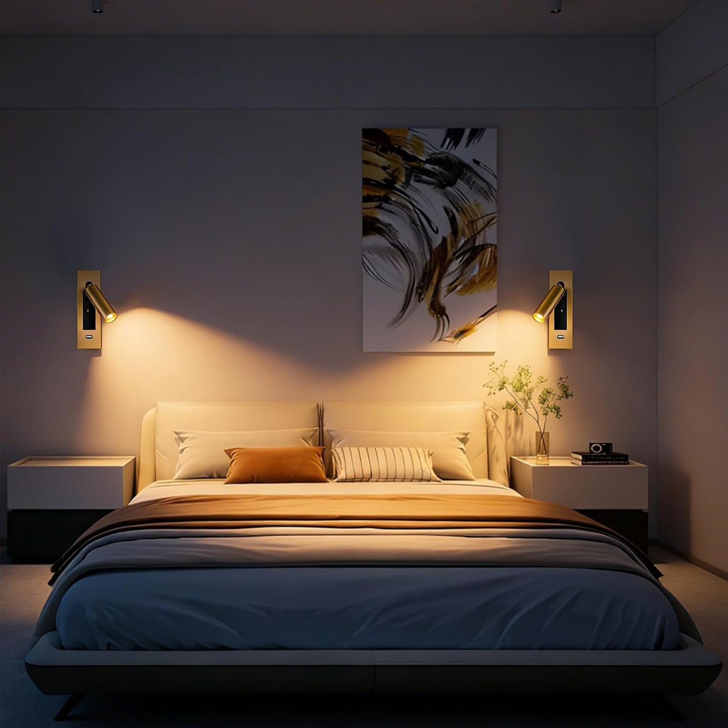 Wall Mounted Reading Light with USB, LED Bedside Reading Light with Switch, Adjustable Recessed Headboard Reading Lights Wall Sconce for Reading, Hardwired Reading Spotlight for Bedroom (Black)