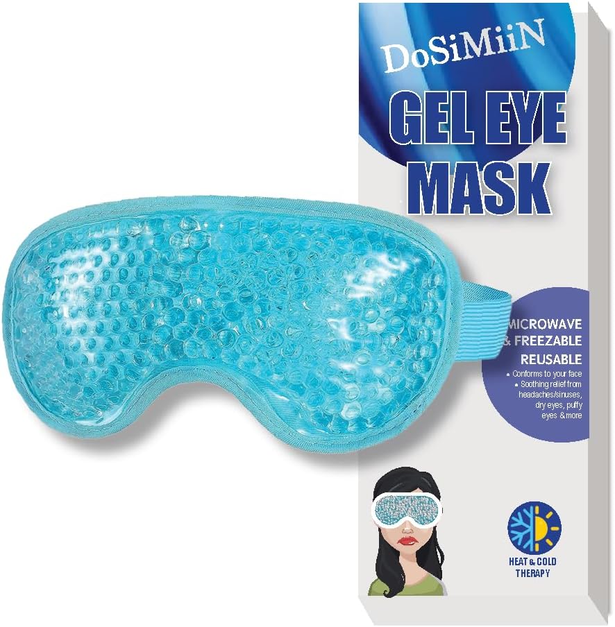 USA Merchant - Cold & Hot Eye Mask Gel Bead Mask for Dry Eyes, Dark Circles, Stress Relief, Migraines, Eye Ice Pack, Reusable, Compress Mask, Convenient Storage Bga (Eye Mask Blue)