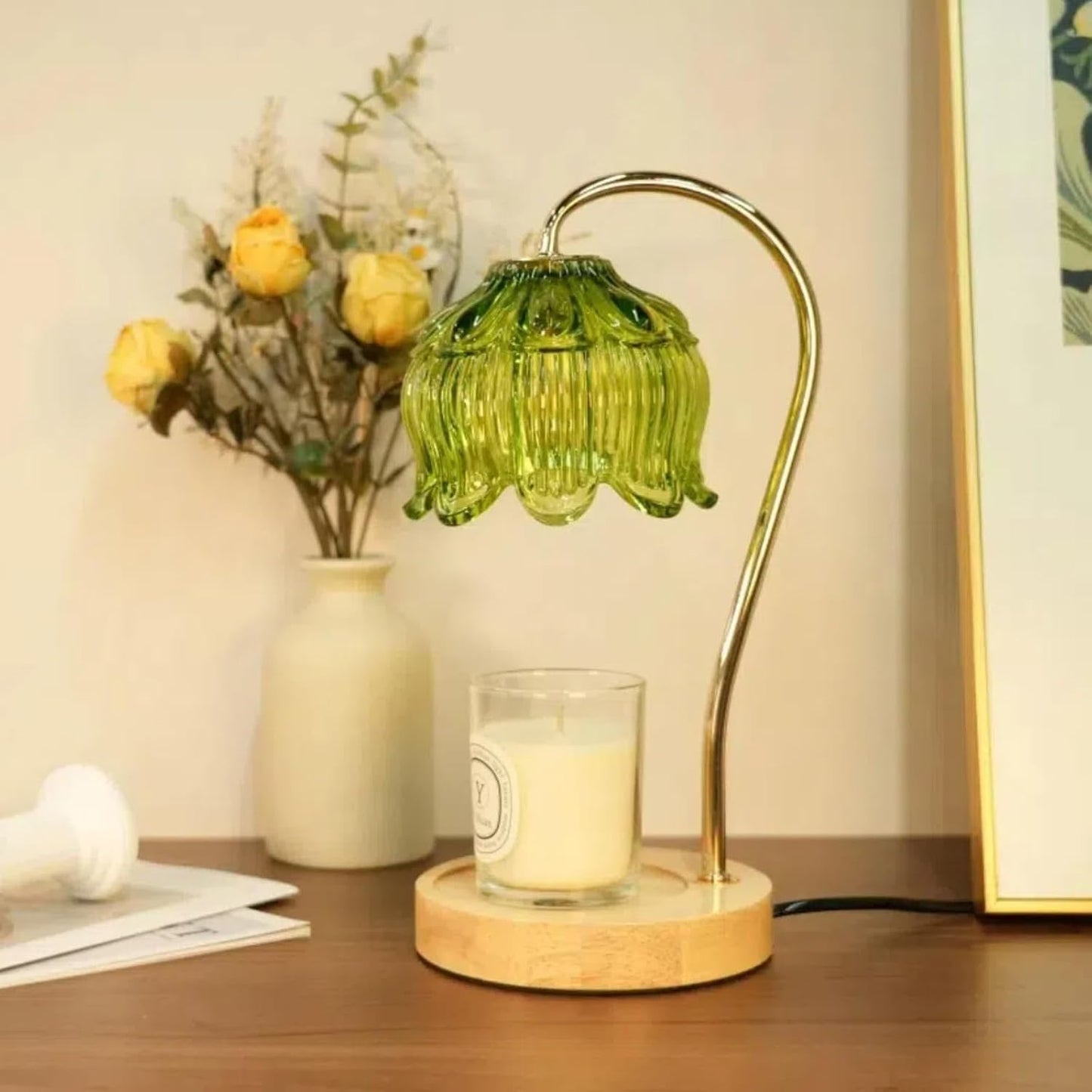 SupBri Candle Warmer Lamp with Timer & 4Bulbs, Pink Flower Glass Shdae