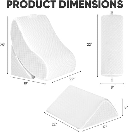 OAISZ 4PCS Wedge Pillow Set for After Surgery, Adjustable Bed Wedges, Gery | Back and Leg Support, Acid Reflux Relief, Post Surgery Recovery, Leg Elevation, Memory Foam, Bed Wedge Pillow for Sleeping