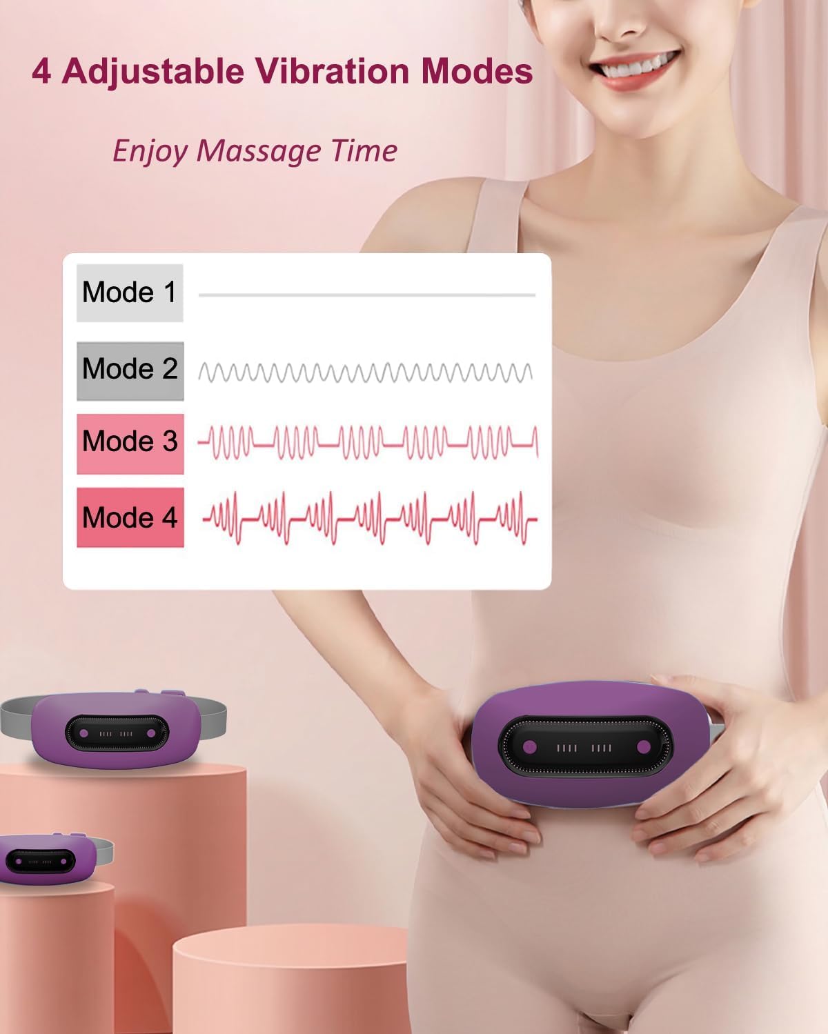 Portable Cordless Menstrual Heating Pad with 4 Heat Levels and 4 Massage Modes,Electric, Fast Large Heating Belly Wrap Belt (Black)