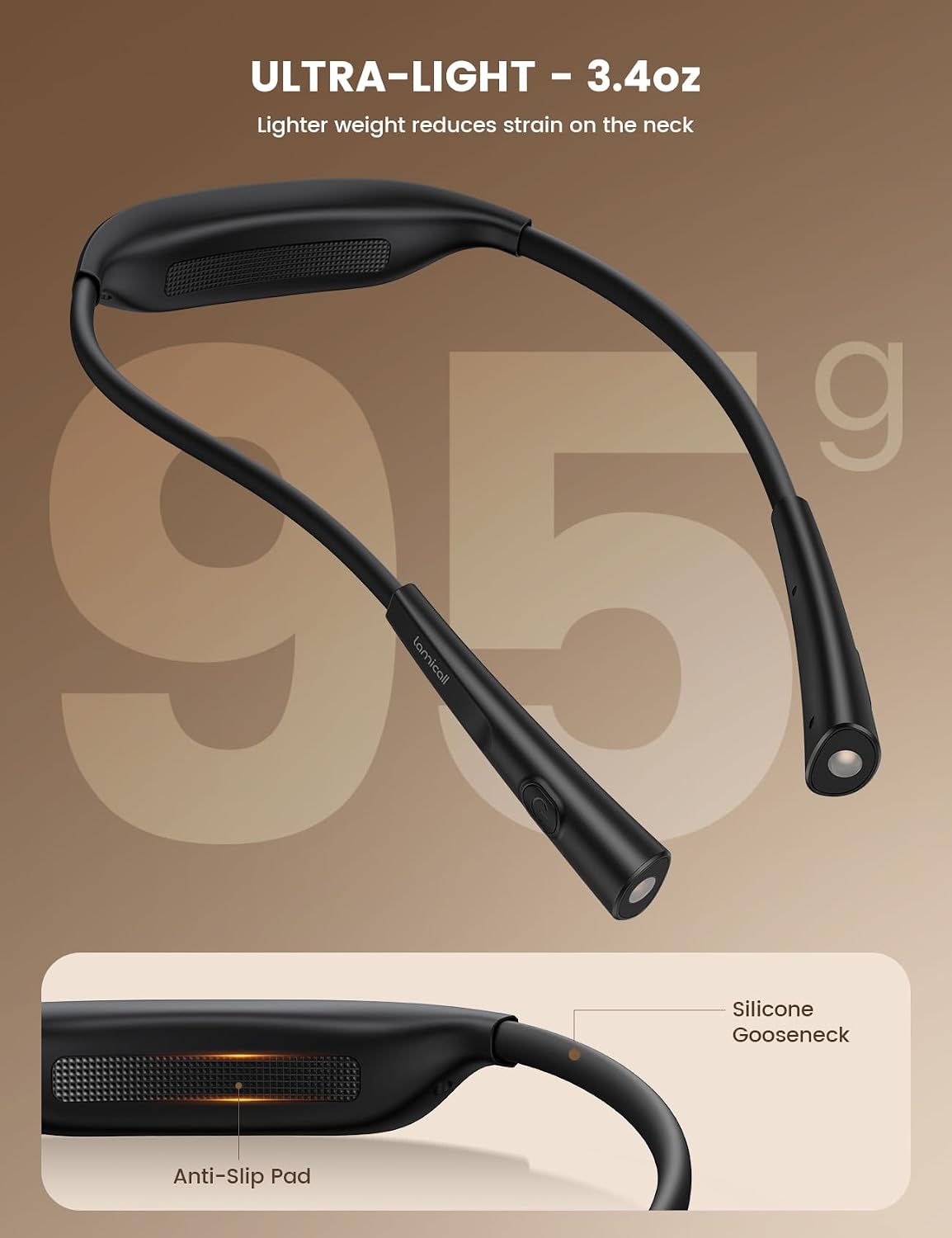 Lamicall 3.4oz Ultra-Light Book Light for Neck with 70 Hours Runtime