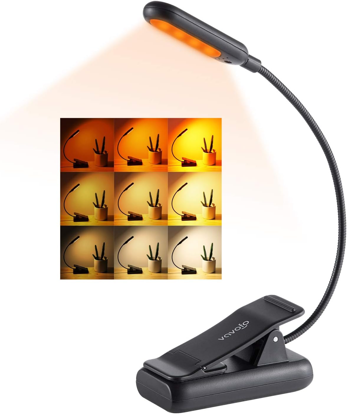 VAVOFO Rechargeable Book Light, Blue Light Blocking, Amber 1600K Clip On Reading Light, Eye Care 7 LEDs Kids Book Light for Reading in Bed with Power Indicator for Bookworms (Neon Orange)