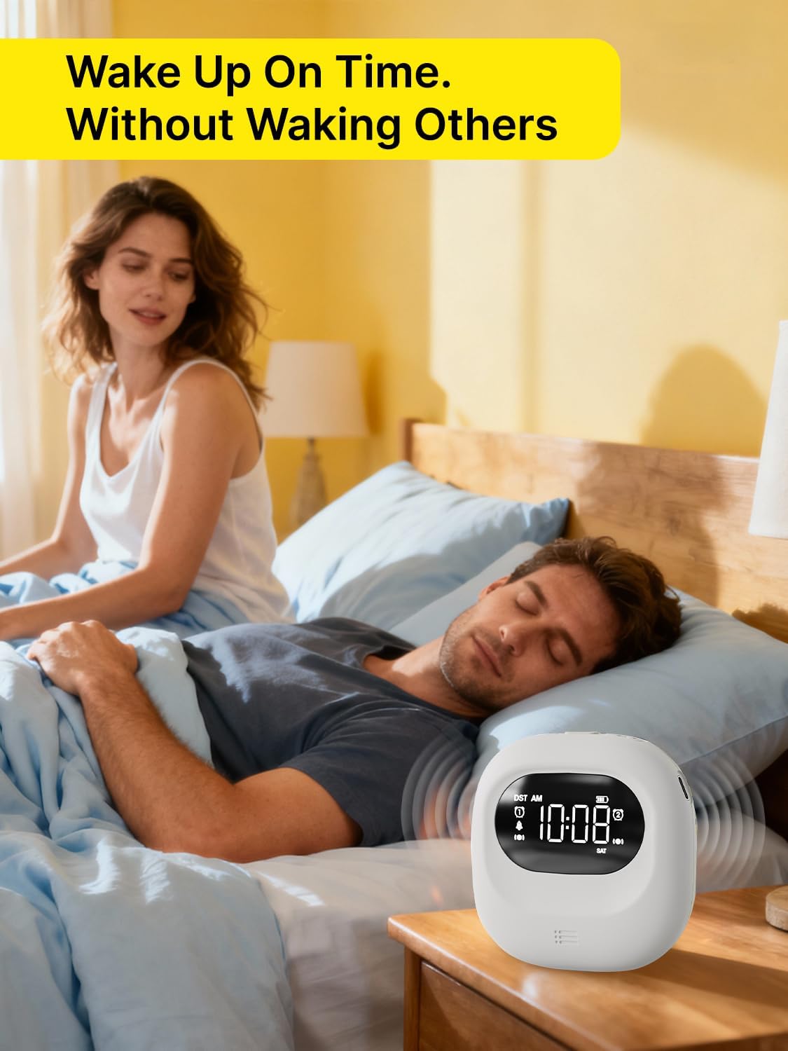 Vibrating Alarm Clock Bed Shaker Travel Clock, Rechargeable 3000mAh Battery