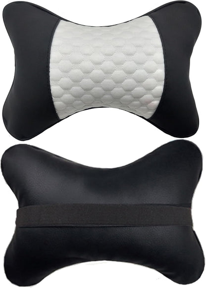 2 Packs Car Neck Pillows, Dual-Side PU Leather Car Headrest with Fiber Filling, Universal Soft Neck Support Pillow for Car, Home & Office (Black)