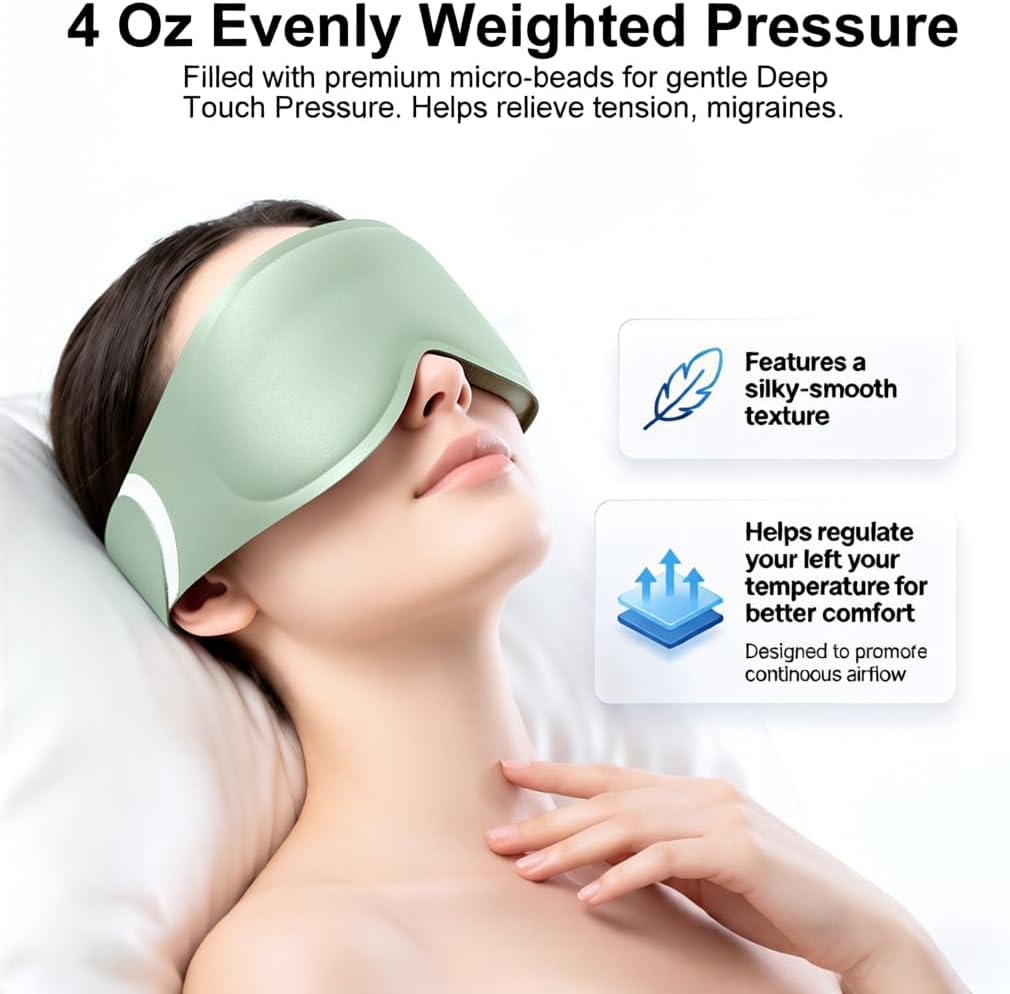 FACEMOON 3D Blackout Weighted Eye Mask for Sleep, Airplane Travel Essential | Long flights, road trips, gentle weighted comfort, deep cups, lash-friendly, adjustable strap, daytime naps for men & women