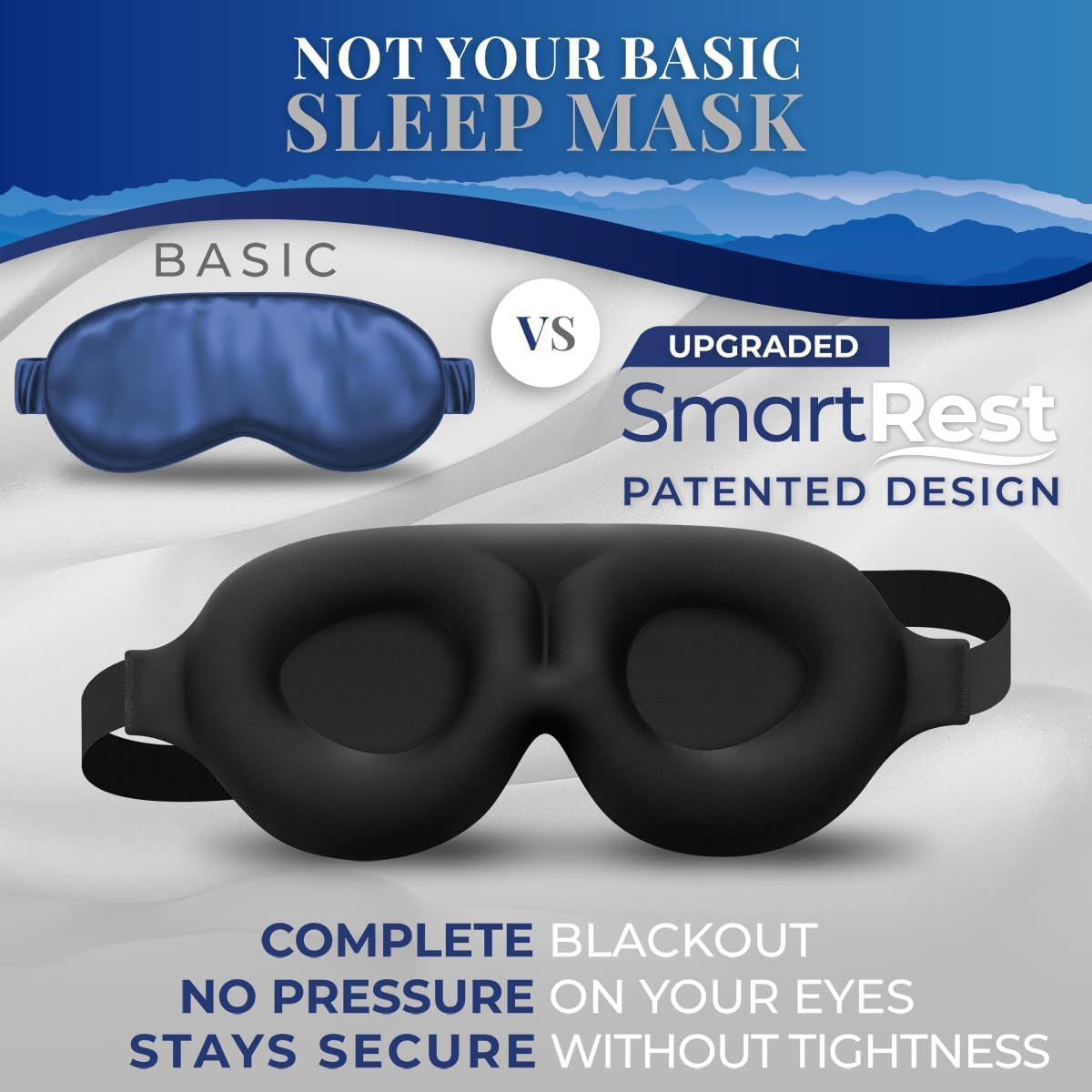 Sleep Mask [2 Pack] - Eye Mask for Sleeping - Ultra Lightweight for Side Sleepers, Contoured, 100% Blackout Sleeping Masks for Women and Men, Blindfold and Eye Covers - S1 Black