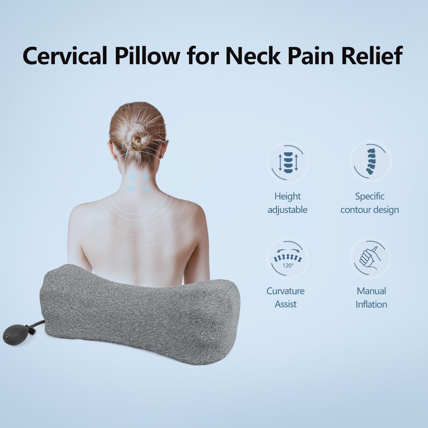 RESTCLOUD Neck Pillows for Pain Relief Sleeping, Neck Roll Pillow Neck Cervical Pillows for Stiff Neck Pain Relief Bed Pillow Height and Firm Adjustable