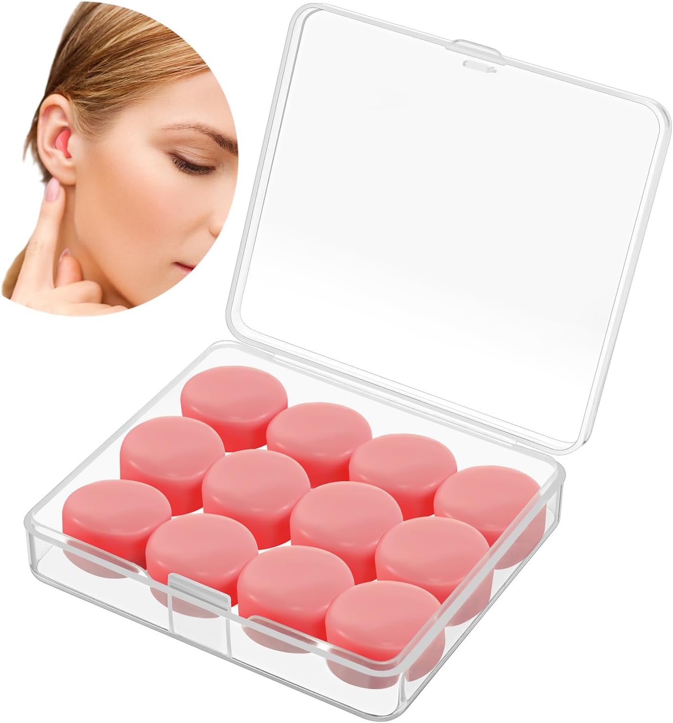 TrelaCo 12 Pack Soft Ear Plugs for Sleeping, Reusable Moldable Silicone Earplugs Noise Cancelling Reduction for Concerts, Swimming, Shooting, Snoring, Airplane, Musicians, Motorcycle (Pink)