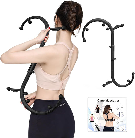 AISZG Back and Neck Massager - Massage Trigger Point Cane,Birthday Gifts for Women Men Her Him Mom,Valentines Day Gifts for Her Him Boyfriend(Black)