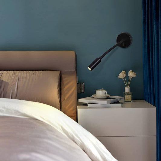 Wall Mounted Reading Lamp LED 3W Warm White 3000K Hardwired for Reading Matt Black(Black Hard-Wired)