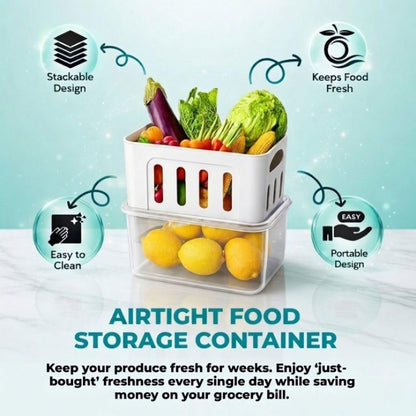 Fruit Containers for Fridge, 5-Pack Airtight Storage Set | Berry Storage Container for Refrigerator, Removable Colander, BPA-Free Non-Toxic Produce Organizer, Dishwasher Safe, White