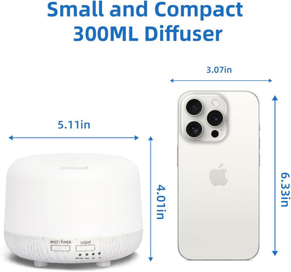 SPLITSKY 300ml Ultrasonic Essential Oil Diffuser with Remote Control | 7-color LED lighting, 2 mist modes, 2H and 4H timers, and waterless auto shut-off for bedrooms, desks and offices.