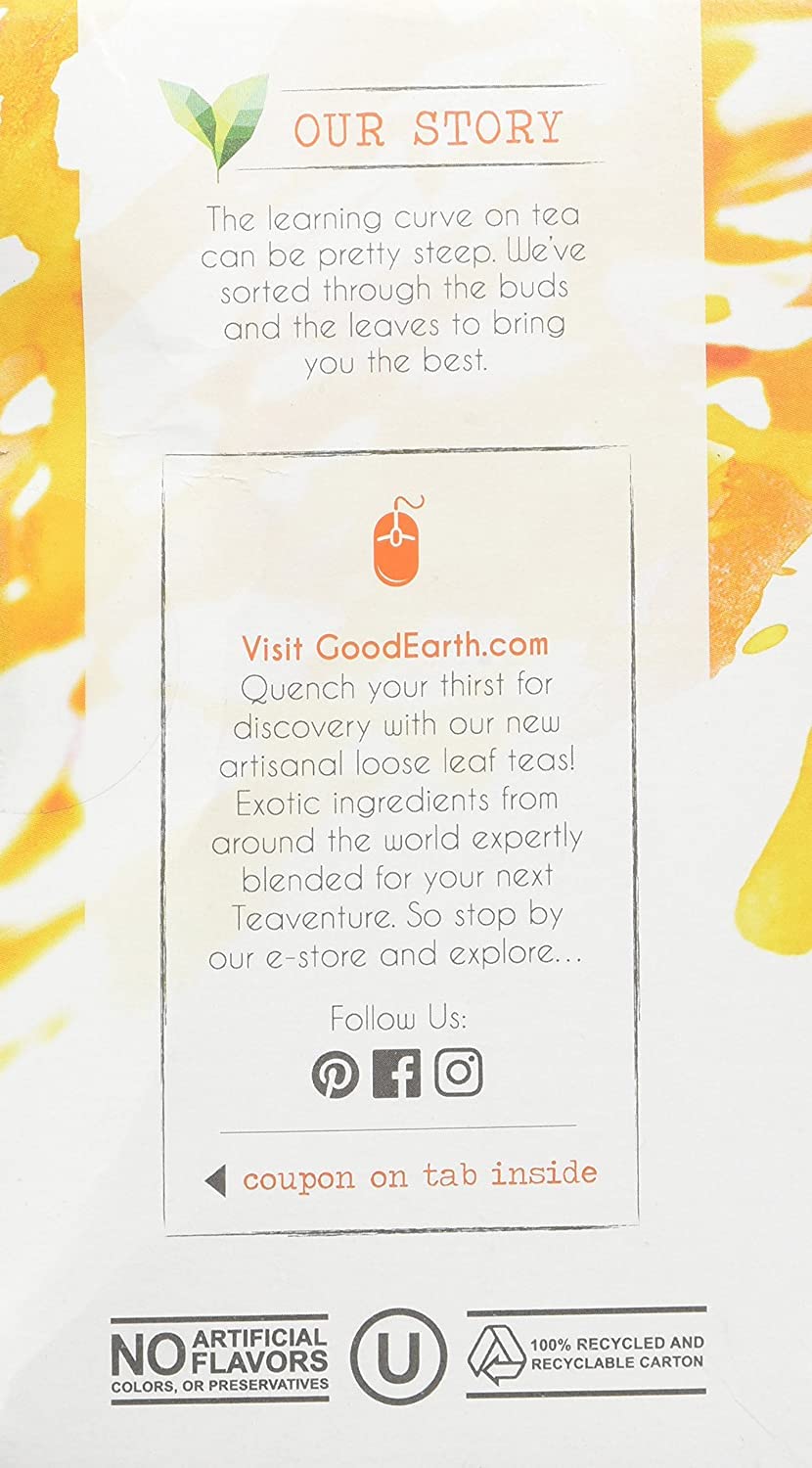 Organic Sweet & Spicy Herbal Caffeine Free Good Earth Teas 18 Tea Bag (Pack of 2)