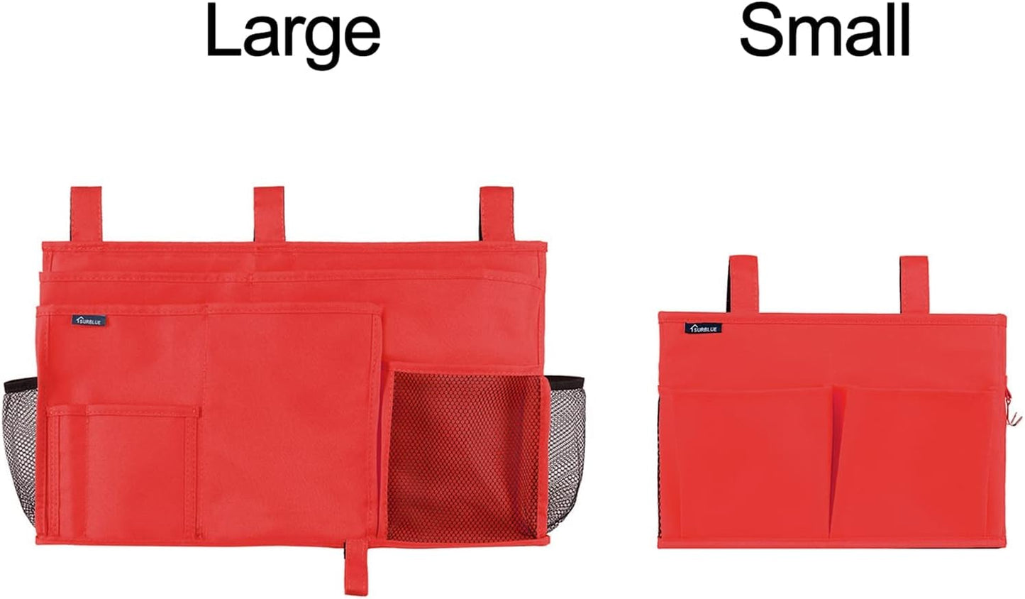 Surblue Bedside Caddy Hanging Organizer Storage Bag Pocket for Bunk, Hospital, College Dorm Rooms, Baby Bed Rails, Camp - 4 Pockets, 2 Hooks (Blue)