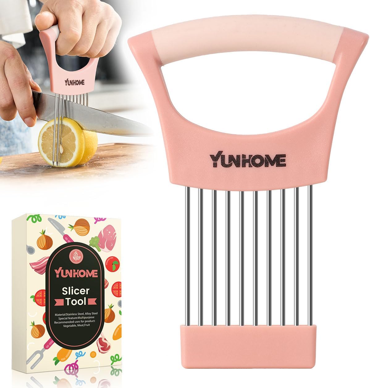 Onion Holder for Slicing | Onion Slicer Holder | Tomato Cutter for Slicing of Lemon Avocados Eggs and Fruit, Multifunctional Vegetable Chopper, Home Essentials & Kitchen Gadgets Tool for Food Prep