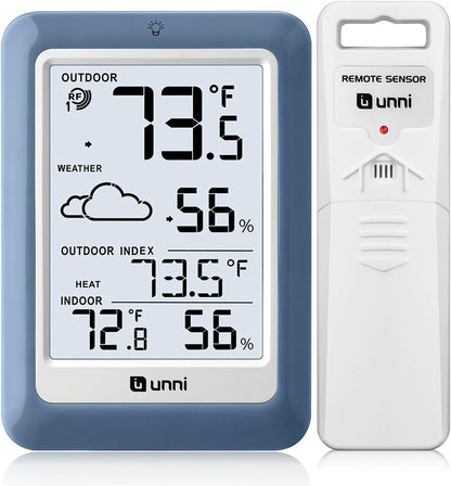 Indoor Outdoor Thermometer Hygrometer Wireless Weather Station, Temperature Humidity Monitor Battery Powered Inside Outside Thermometers with 330ft Range Remote Sensor and Backlight Display