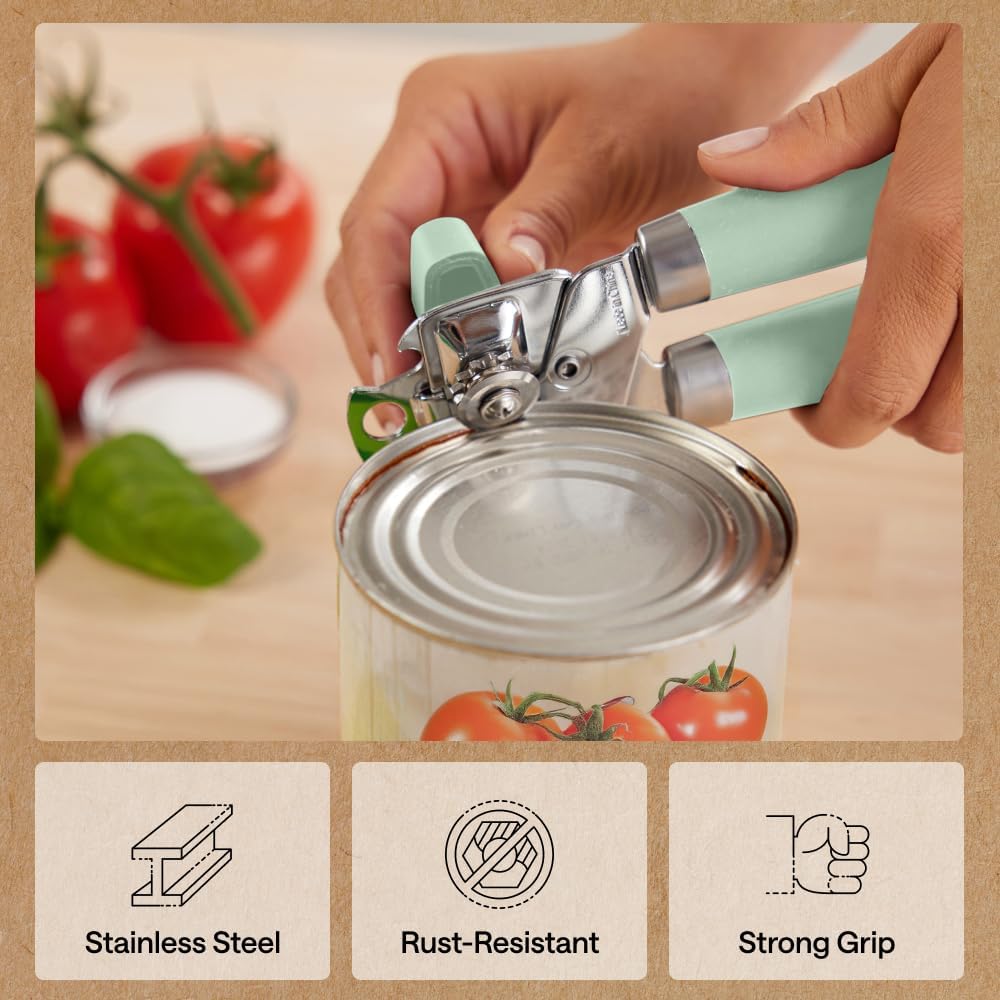 GORILLA GRIP Original Model Stainless Steel Smooth Edge Manual Can Opener and Bottle Openers, US Designed, Comfortable Handle, Oversized Handheld Turn Knob, Multifunctional Kitchen Tool, Gray